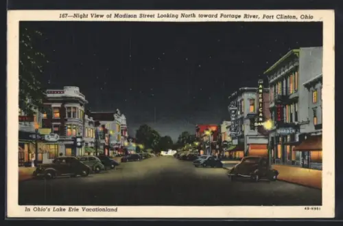 AK Port Clinton, OH, Night View of Madison Street Looking North toward Portage River