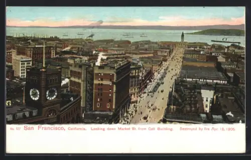 AK San Francisco, CA, Looking down Market St. from Call Building, Destroyed by fire Apr. 18, 1906