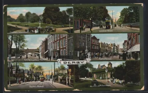 AK Derby, Fountain, Arboretum, London Road, G.N. Bridge, Friar Gate, Cornmarket, Burton Road
