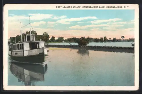 AK Canandaigua, NY, Boat Leaving Wharf, Canandaigua Lake