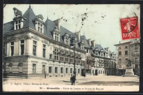 AK Grenoble, Palais de Justice et Statue de Bayard