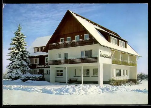 AK Herzogsweiler /Schwarzwald, Cafe-Pension Sonnenschein im Schnee