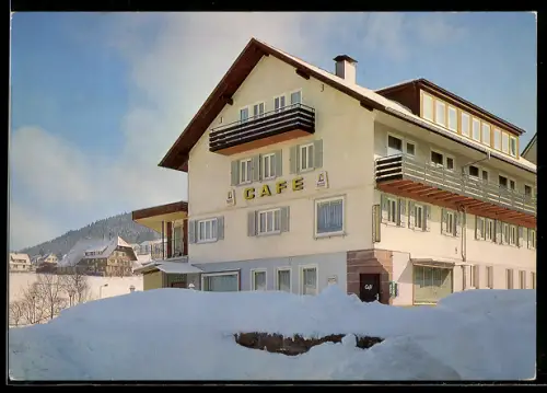 AK Baiersbronn /Schwarzwald, Cafe-Pension Rundblick im Schnee