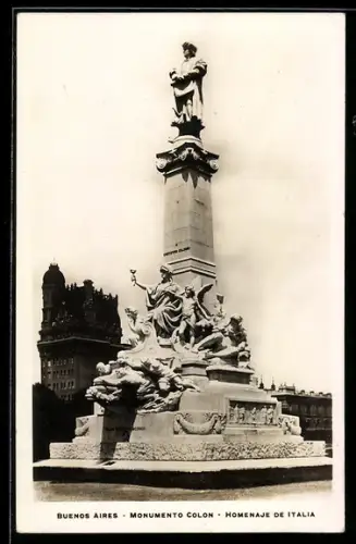 AK Buenos Aires, Monumento Colon, Homenaje de Italia