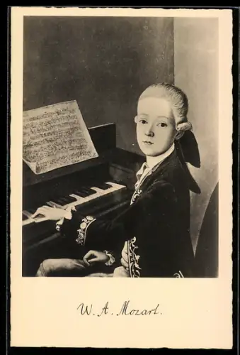AK W. A. Mozart als Junge am Klavier
