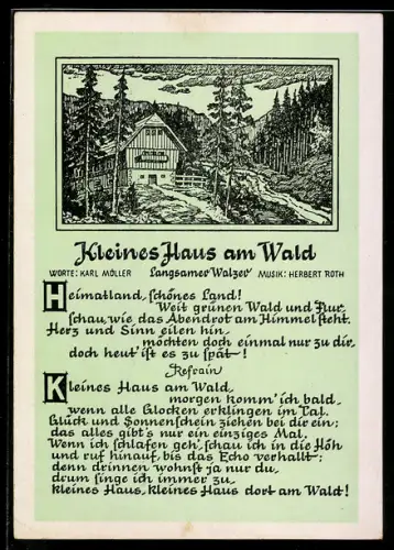 AK Lied Kleines Haus am Wald von K. Müller und Herbert Roth