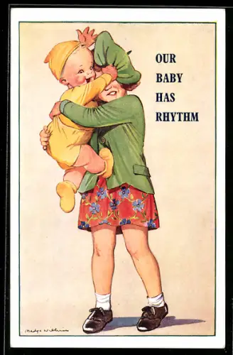 AK Our Baby has Rhythm, Mädchen mit lebhaftem Baby