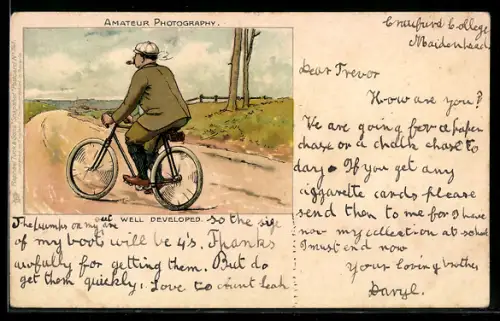 AK Herr mit Fahrrad bei Ausfahrt in ländlicher Gegend