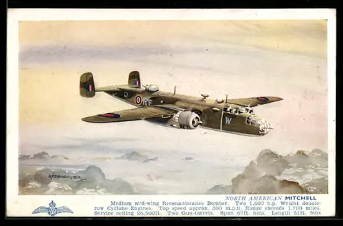 AK US-amerikanisches Bombenflugzeug North American B-25 Mitchell im Fluge