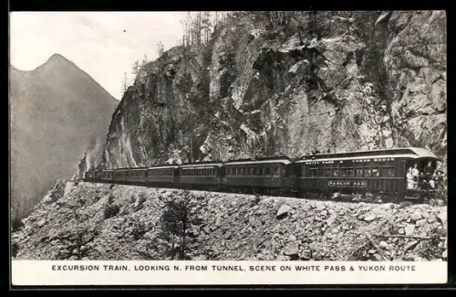 AK Excursion Train, looking north from tunnel, scene on White Pass and Yukon Route