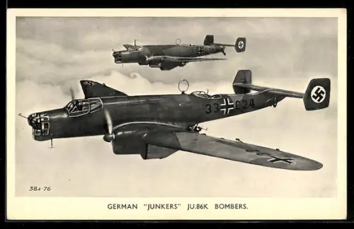 AK Deutsche Bombenflugzeuge Junkers Ju-86K im Fluge,  am Seitenleitwerk