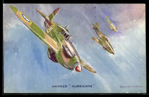 AK Britische Jagdflugzeuge Hawker Hurricane im Sturzflug