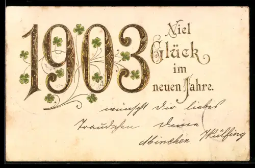 AK Jahreszahl 1903 mit Kleeblättern