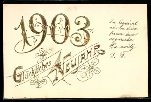 AK Goldene Jahreszahl 1903 mit Blättern verziert