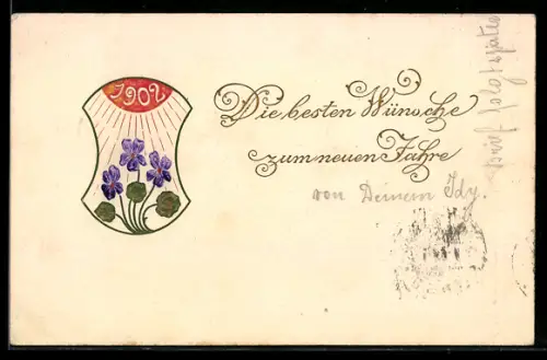 AK Jahreszahl 1902 mit erblühten Veilchen