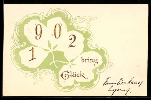 AK Goldene Jahreszahl 1902 in einem Kleeblatt