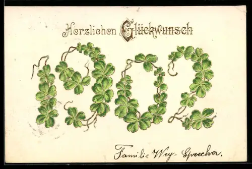 AK Jahreszahl 1902 aus Kleeblättern