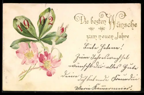 AK Jahreszahl 1902 in Blütenblättern