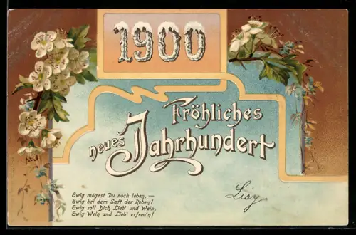 AK Jahreszahl 1900 mit Blüten