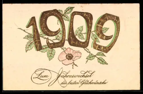AK Jahreszahl 1909 mit Blättern verziert
