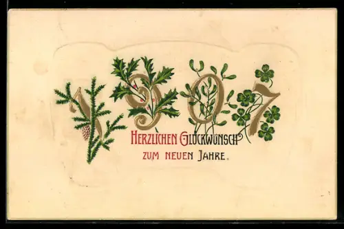 AK Jahreszahl 1907 mit Kleeblättern