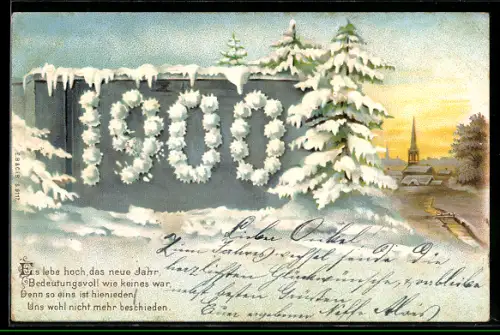 AK Jahreszahl 1900 als Schneebälle an der Wand