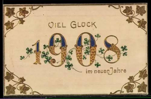 AK Jahreszahl 1908 in gold und blau