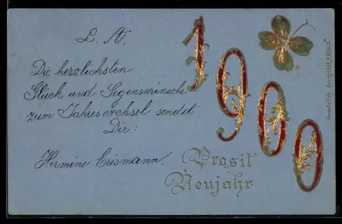 AK Jahreszahl 1900 mit Kleeblatt und Goldverzierung