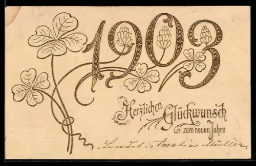 AK Jahreszahl 1903 mit blühendem Klee