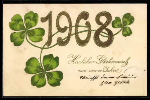 AK Jahreszahl 1908 mit Kleeblättern