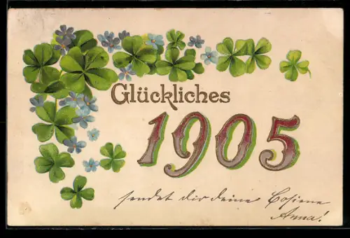 AK Jahreszahl 1905 mit Kleeblättern