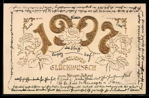 AK Jahreszahl 1907 mit blühenden Rosen