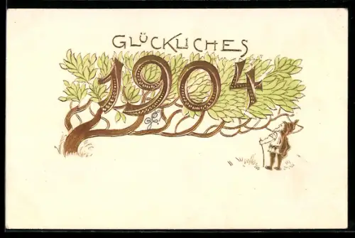 AK Jahreszahl 1904 wächst in einem Baum vor einem Zwerg