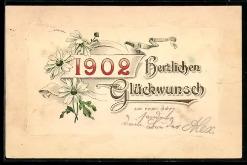 AK Jahreszahl 1902 mit erblühten Blumen