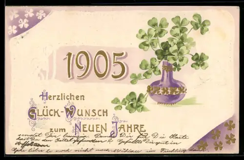 AK Jahreszahl 1905 aus Gold, Kleeblätter
