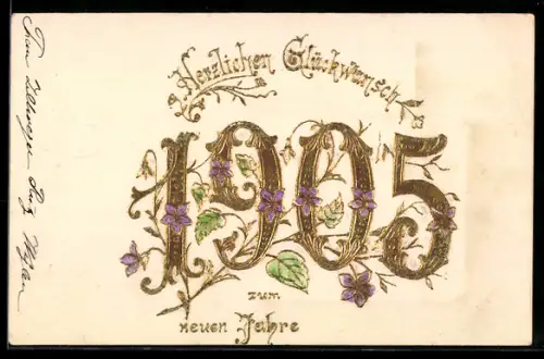 AK Jahreszahl 1905 mit violetten Blüten