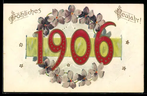 AK Neujahr 1906 mit Blumen, Jahreszahl
