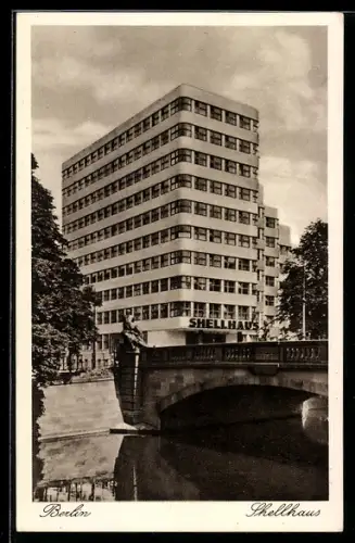 AK Berlin-Tiergarten, Shellhaus mit Brücke, Bauhaus