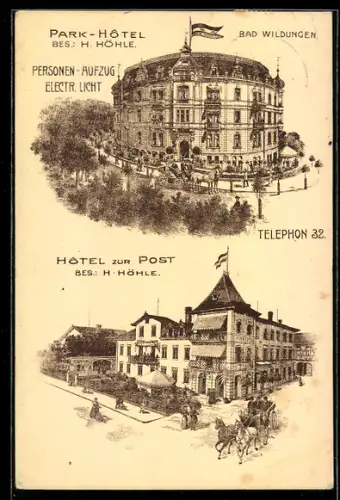 AK Bad Wildungen, Park-Hotel, Hotel zur Post