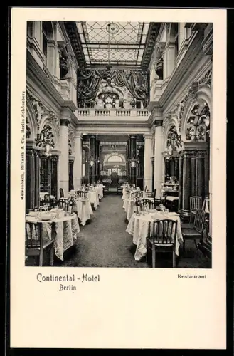 AK Berlin, Continental-Hotel, Restaurant, Innenansicht, Neustädtische Kirchstrasse