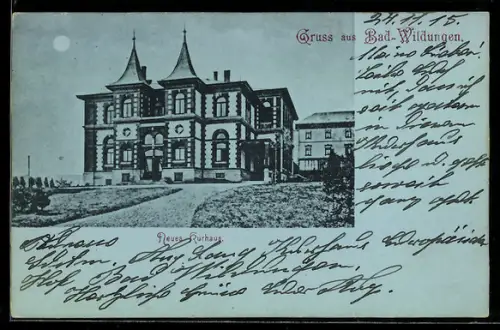 Mondschein-AK Bad-Wildungen, Neues Kurhaus