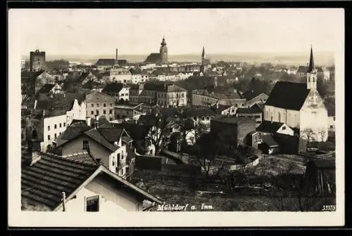 AK Mühldorf a. Inn, Teilansicht mit Kirche