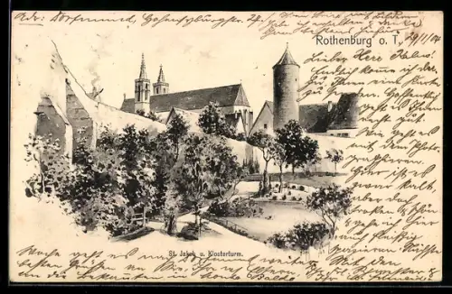 Künstler-AK Eugen Felle: Rothenburg o. T., Kirche St. Jakob und Klosterturm