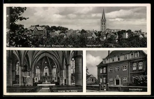 AK Emsbüren i. Han., Gesamtansicht, Krankenhaus, Inneres der Kirche