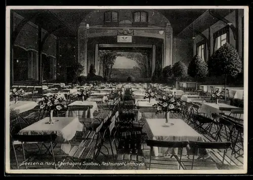 AK Seesen a. Harz, Gaststätte Eberhagens Saalbau, Restaurant-Lichtspiele, Innenansicht