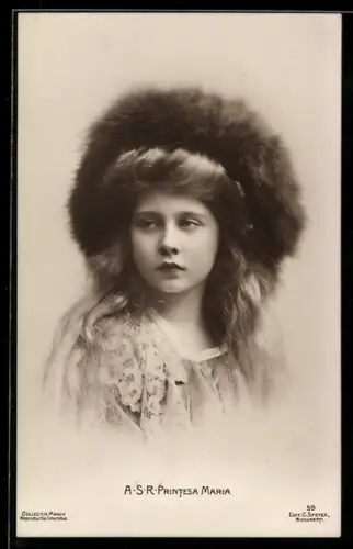 AK Prinzessin Maria von Rumänien, Portrait mit Pelzmütze