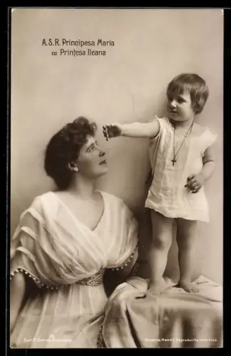 AK Prinzessin Maria von Rumänien mit ihrer Tochter Prinzessin Ileana