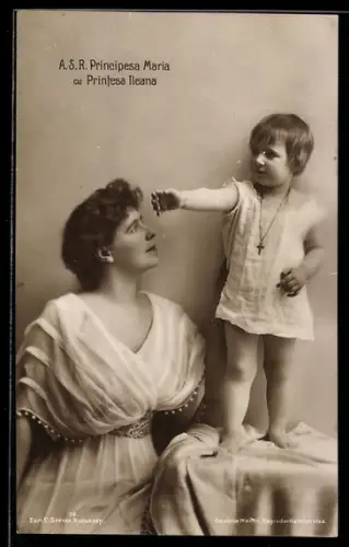 AK Prinzessin Maria von Rumänien mit ihrer Tochter Prinzessin Ileana