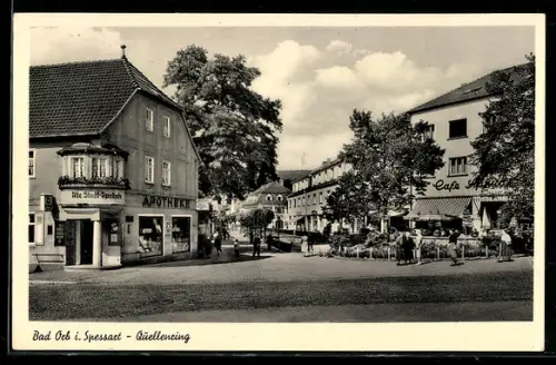 AK Bad Orb i. Spessart, Quellenring mit Alter Stadt-Apotheke und Café