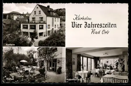 AK Bad Orb, Hotel Vier Jahreszeiten, Kurheim, Garten, Aufenthaltsraum